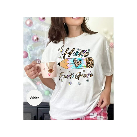 Trendy 'Hello Fourth Grade' Back to School Shirt for Girls - Stylish Teacher Welcome Tee
