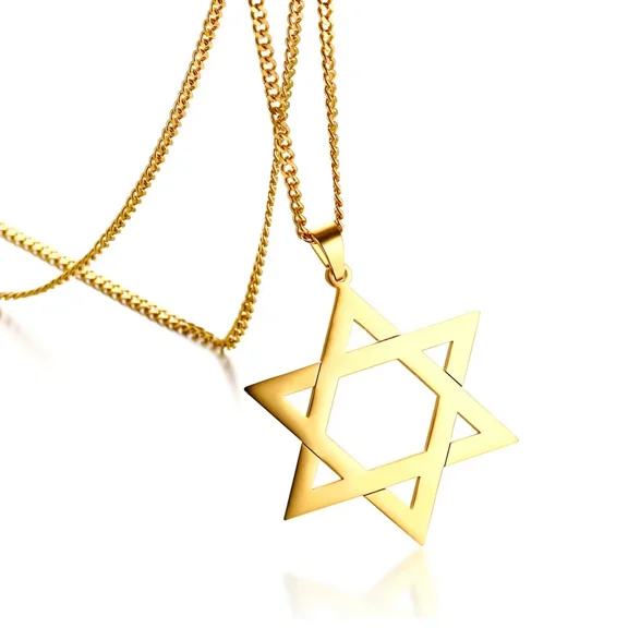 Trendy Hexagram Pendant Necklace for Man High Quality 14K White Gold Star of David Shape 24" Link Chain Male Jewelry
