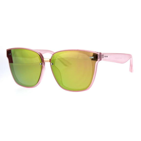 Trendy Hipster Panel Lens Horned Rim Color Mirror Sunglasses Pink Peach