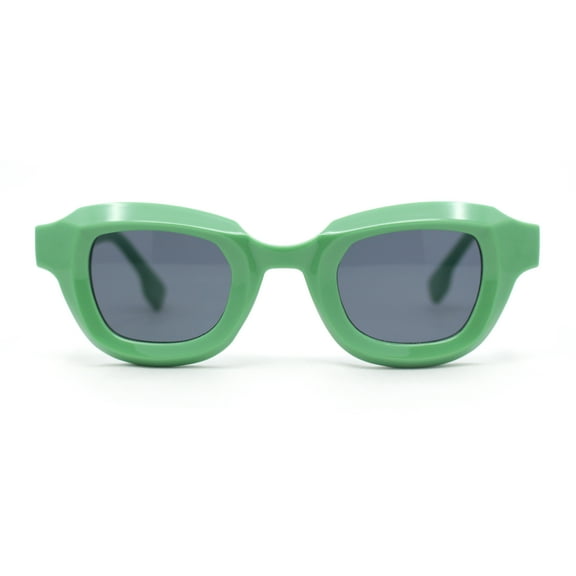 Trendy Hipster Small Rectangular Dimensional Thick Frame Horn Rim Sunglasses Green - Black