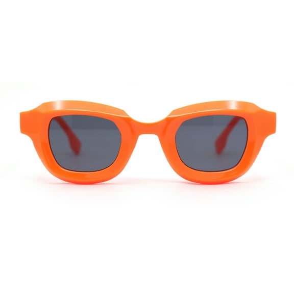 Trendy Hipster Small Rectangular Dimensional Thick Frame Horn Rim Sunglasses Orange - Black