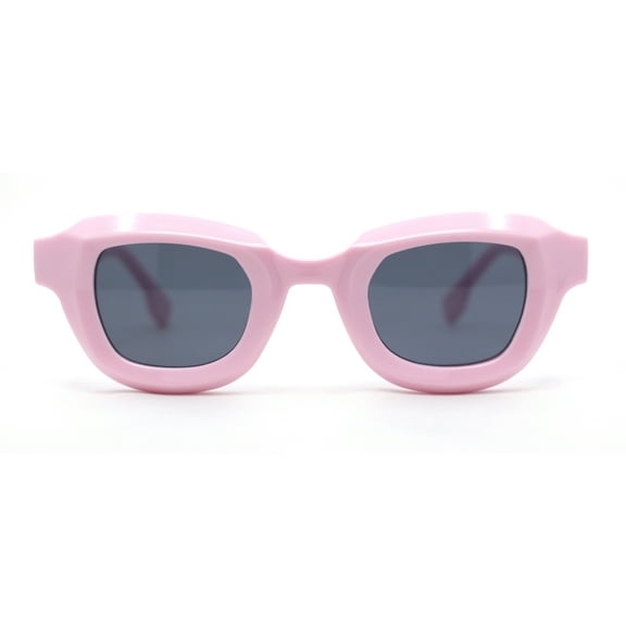 Trendy Hipster Small Rectangular Dimensional Thick Frame Horn Rim Sunglasses Pink - Black