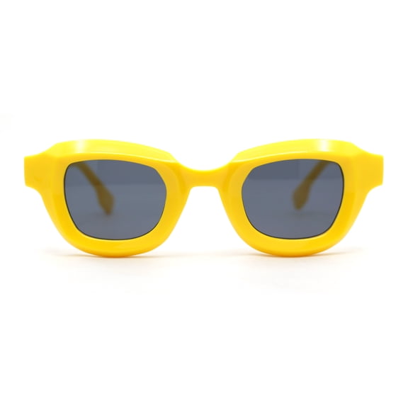 Trendy Hipster Small Rectangular Dimensional Thick Frame Horn Rim Sunglasses Yellow - Black
