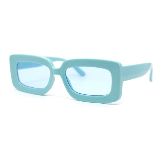 Trendy Hipster Thick Plastic Narrow Rectangle Minimal Fashion Sunglasses All Blue