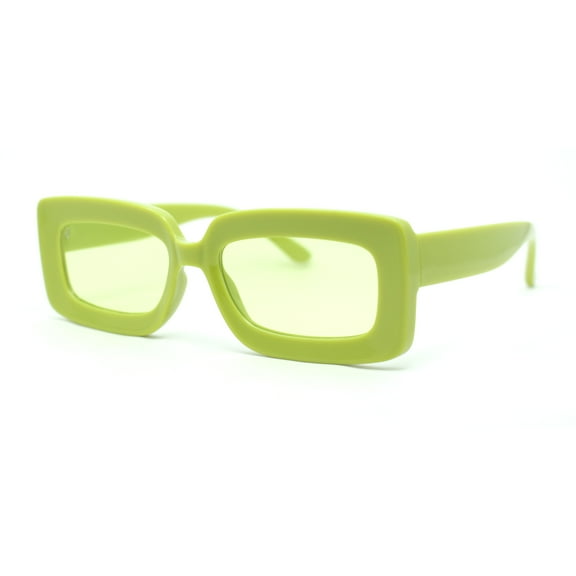 Trendy Hipster Thick Plastic Narrow Rectangle Minimal Fashion Sunglasses All Green