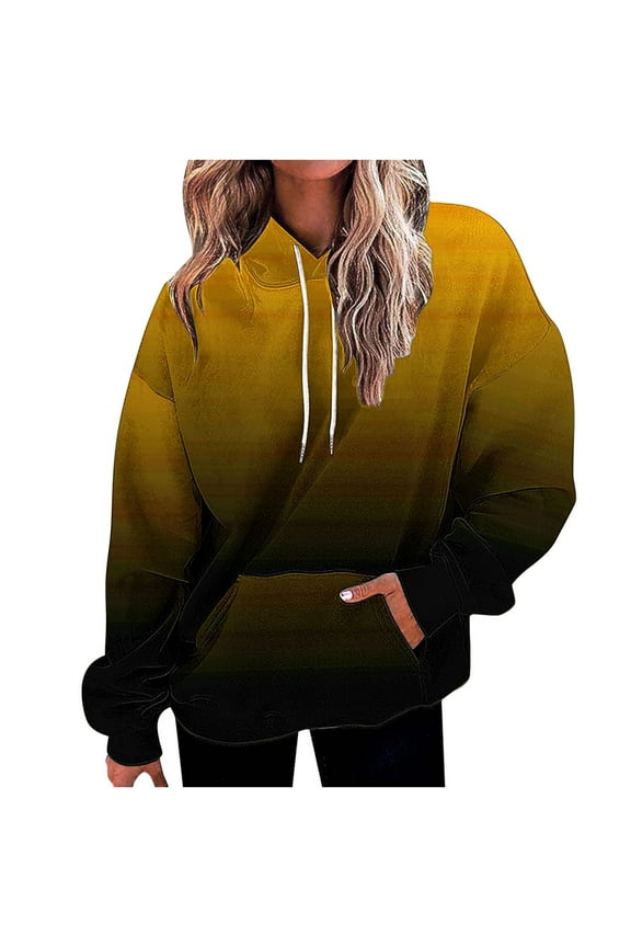 Trendy Hoodies Gradient Oversized Sweatshirt with Pocket Womens Drawstring Plus Size Casual Hooded Pullover Top (2XL, Yellow)