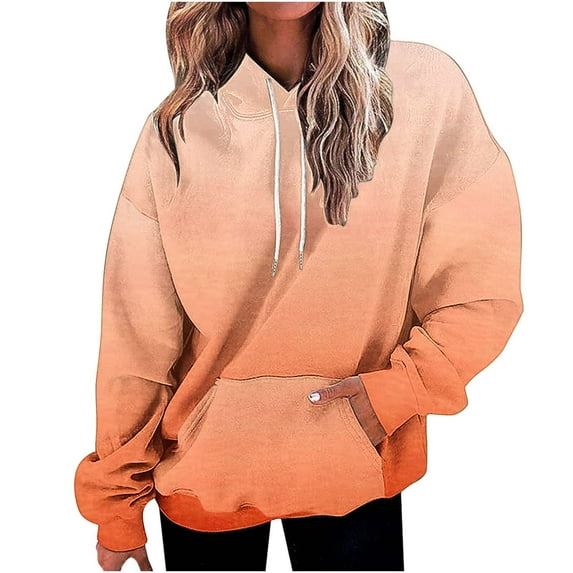 Trendy Hoodies Gradient Oversized Sweatshirt with Pocket Womens Drawstring Plus Size Casual Hooded Pullover Top (4XL, Orange)