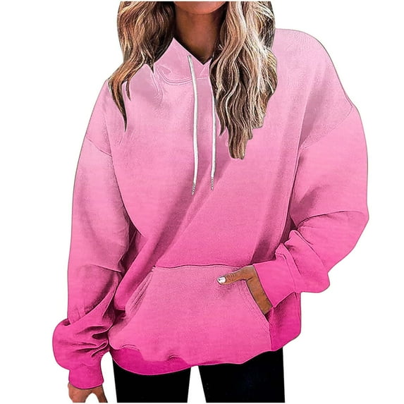 Trendy Hoodies Gradient Oversized Sweatshirt with Pocket Womens Drawstring Plus Size Casual Hooded Pullover Top (M, Pink)