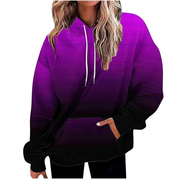Trendy Hoodies Gradient Oversized Sweatshirt with Pocket Womens Drawstring Plus Size Casual Hooded Pullover Top (XL, Purple)