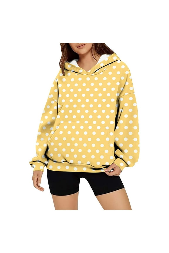Trendy Hoodies and Sweatshirts Womens Colorblock Hooded Loose Pullover Pocket Long Sleeve Tops (M, Yellow|Dots)