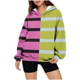 thumbnail image 1 of Trendy Hoodies and Sweatshirts Womens Colorblock Hooded Loose Pullover Pocket Long Sleeve Tops (XL, Hot Pink|Striped), 1 of 4