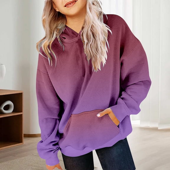 Trendy Hoodies for Girls Cozy Sweatshirts Oversized Long Sleeve Casual Apparel Stylish Teen Fashion Gradient Design for Young Women
