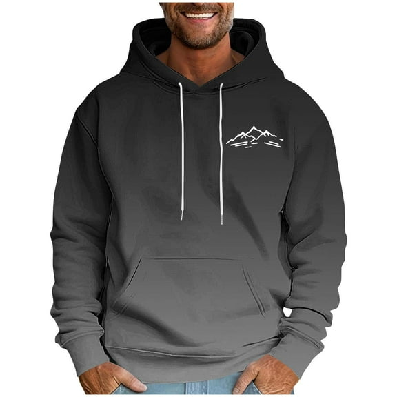 Trendy Hoodies for Men Gradient Color Drawstring Hooded Pullover Sweatshirts with Pocket Long Sleeve Casual Tops (3XL, Dark Gray 01)