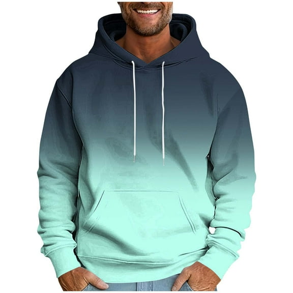Trendy Hoodies for Men Gradient Color Drawstring Hooded Pullover Sweatshirts with Pocket Long Sleeve Casual Tops (L, Mint Green)