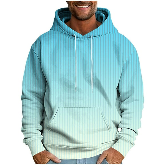 Trendy Hoodies for Men Gradient Color Drawstring Hooded Pullover Sweatshirts with Pocket Long Sleeve Casual Tops (M, Sky Blue 02)