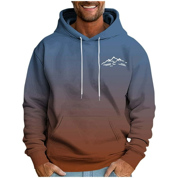 Trendy Hoodies for Men Gradient Color Drawstring Hooded Pullover Sweatshirts with Pocket Long Sleeve Casual Tops (XL, Coffee 01)