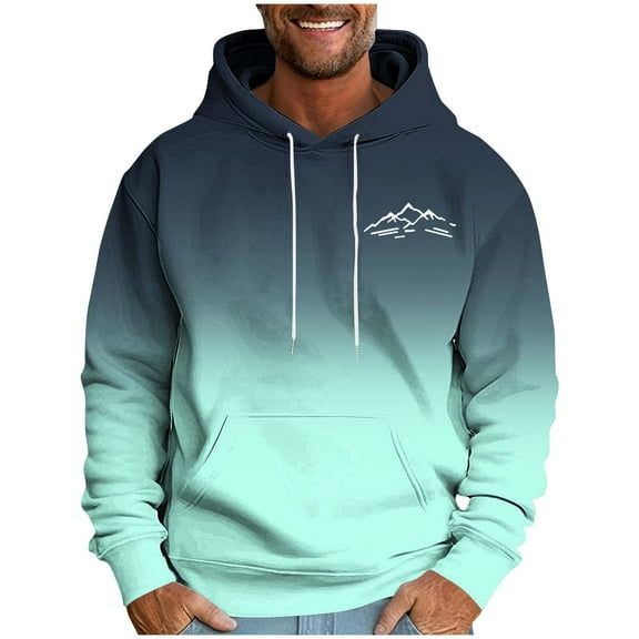 Trendy Hoodies for Men Gradient Color Drawstring Hooded Pullover Sweatshirts with Pocket Long Sleeve Casual Tops (XL, Mint Green 01)