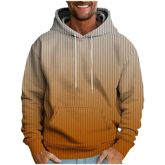 Trendy Hoodies for Men Gradient Color Drawstring Hooded Pullover Sweatshirts with Pocket Long Sleeve Casual Tops (XL, Yellow 02)
