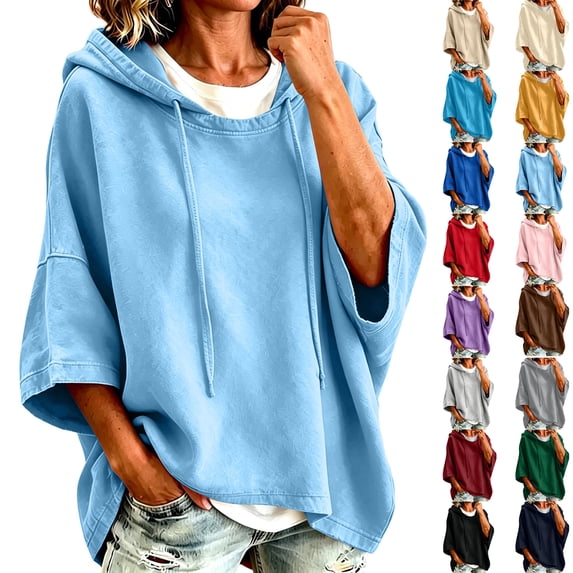 Trendy Hoodies for Women Plus Size Pullover Fall/Winter Solid-Color Hooded Mid-Length Sleeve Sports Sweatshirt