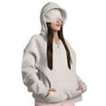 thumbnail image 1 of Trendy Hoodies for Women with Eye Mask 4-Button Plain Pullover Baggy Hooded Sweatshirt Pocket Travel Outfits, Khaki|Mask XL, 1 of 8