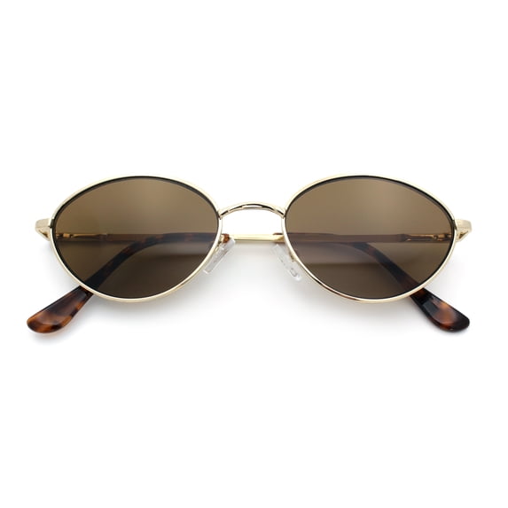 Trendy Hustler Snug Oval Hipster Metal Rim Sunglasses Gold - Brown