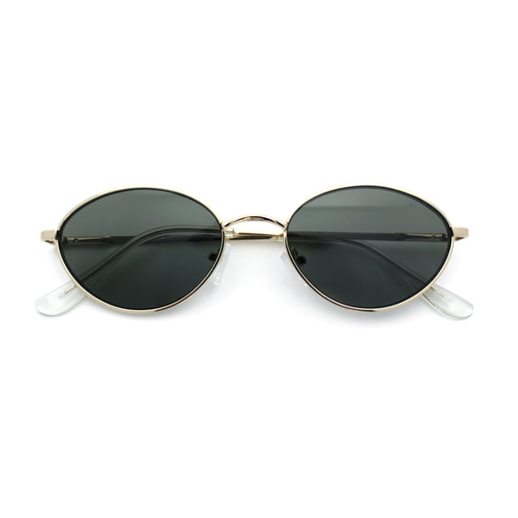 Trendy Hustler Snug Oval Hipster Metal Rim Sunglasses Gold - Green
