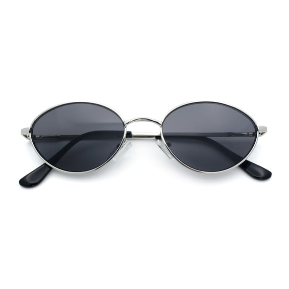 Trendy Hustler Snug Oval Hipster Metal Rim Sunglasses Silver - Black
