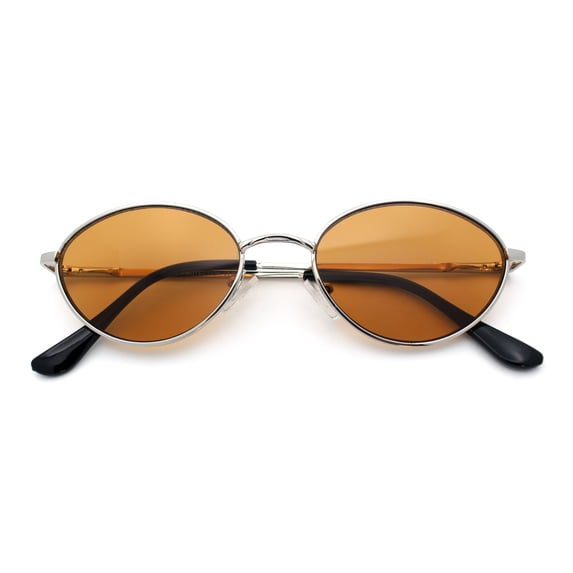 Trendy Hustler Snug Oval Hipster Metal Rim Sunglasses Silver - Orange