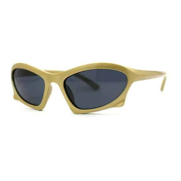 Trendy Iconic 90s Wrap Around Sport Plastic Sunglasses Gold Black