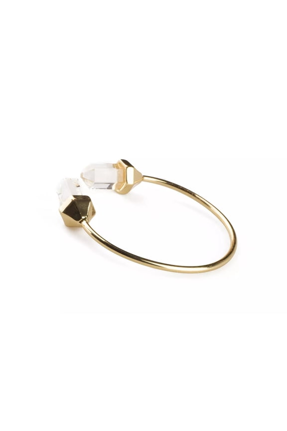 Trendy Iron Cuff Bangles, with Brass Glass Findings, Golden