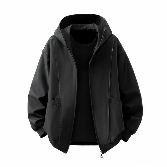 Trendy Jackets for Men Loose Fit Casual Full Zip Windbreaker Coat Solid Color Mens Hoodies and Sweatshirts (5XL, Black)
