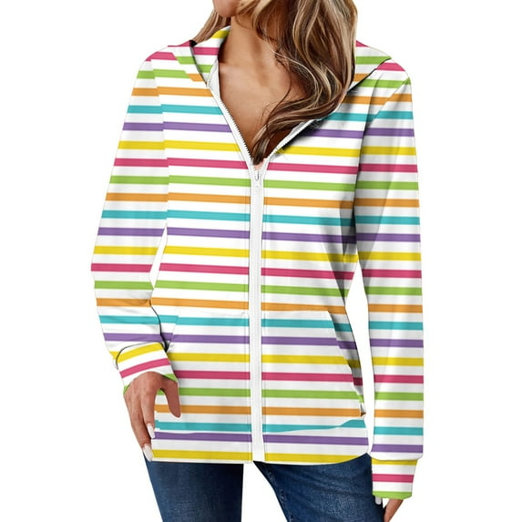 Trendy Jackets for Women Full Zip Up Hoodies with Pockets Long Sleeve Graphic Print Zipper Hooded Sweatshirts (2XL, Yellow-Striped)