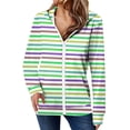 thumbnail image 1 of Trendy Jackets for Women Full Zip Up Hoodies with Pockets Long Sleeve Graphic Print Zipper Hooded Sweatshirts (M, Green-Striped), 1 of 6