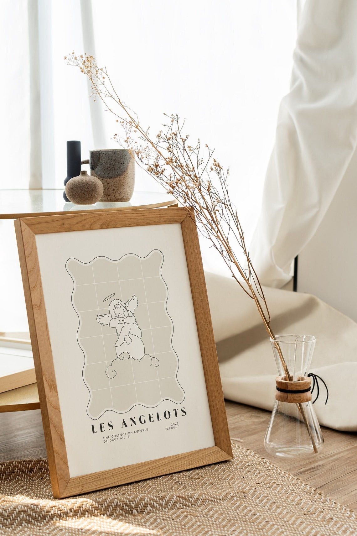 Trendy Japandi Neutral Beige Design Cloud Cherub Illustration Los ...