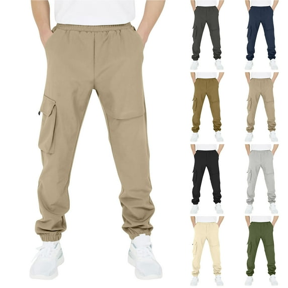 Trendy Jogger Sweatpants, Boys And Childrens Sports Cargo Pants Stretch Elastic Waist School Kids Twill Joggers for 4-13 Years, Size 5-14 Years