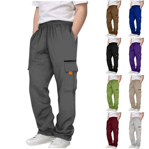 Trendy Jogger Sweatpants, Boys And Childrens Casual Sports Sweatpants Trendy Drawstring Jogger Pants Sweatpants Lightweight for 3-13Years, Size 5-12 Years