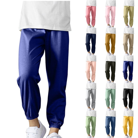 Trendy Jogger Sweatpants, Fashionable Casual Solid Color Tapered Sweatpants for Middle And Large Boys And Girls, Size 5-15 Years