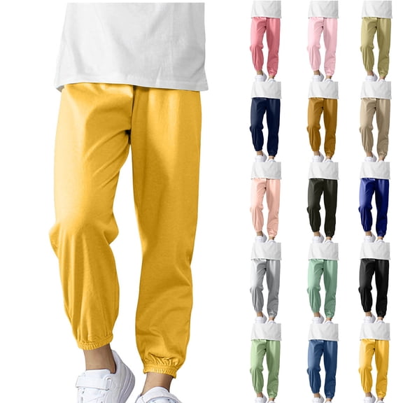 Trendy Jogger Sweatpants, Fashionable Casual Solid Color Tapered Sweatpants for Middle And Large Boys And Girls, Size 5-15 Years