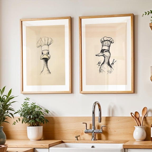 Trendy Kitchen Duck Prints Modern Farmhouse Kitchen Wall Art Set 2 Unframed Paper Print 20x30