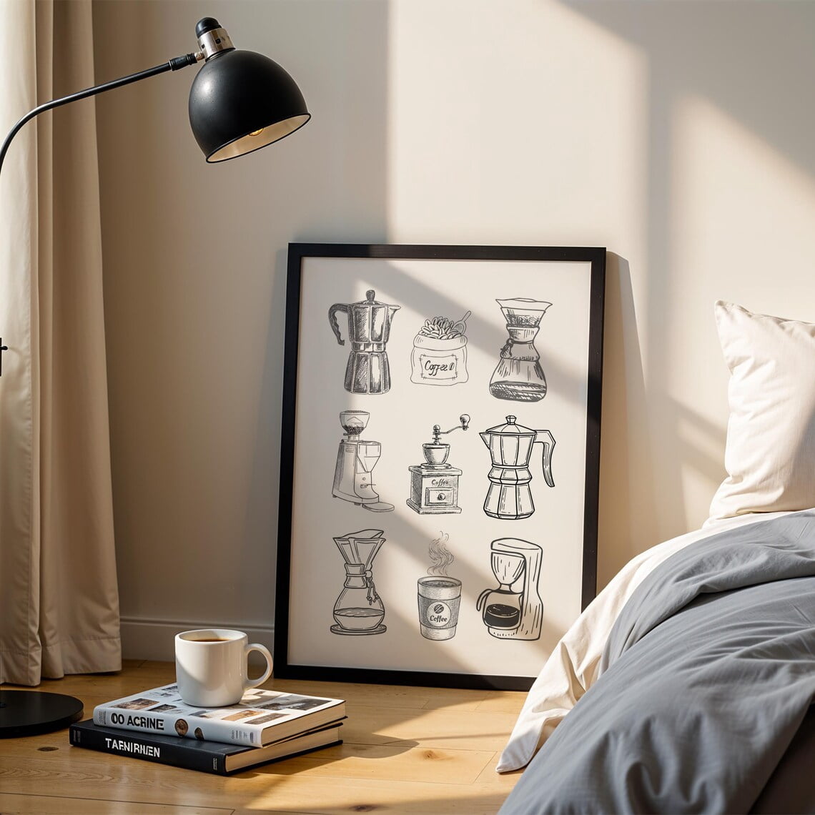 Trendy Kitchen Wall, Hand Drawn Coffee Barable Wall, Able Apartment ...