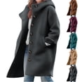 thumbnail image 1 of Trendy Ladies Thick Warm Hood Overcoat, Windproof Single Breasted Button Loose Fit Cold Weather Casual Winter Outerwear, 1 of 5