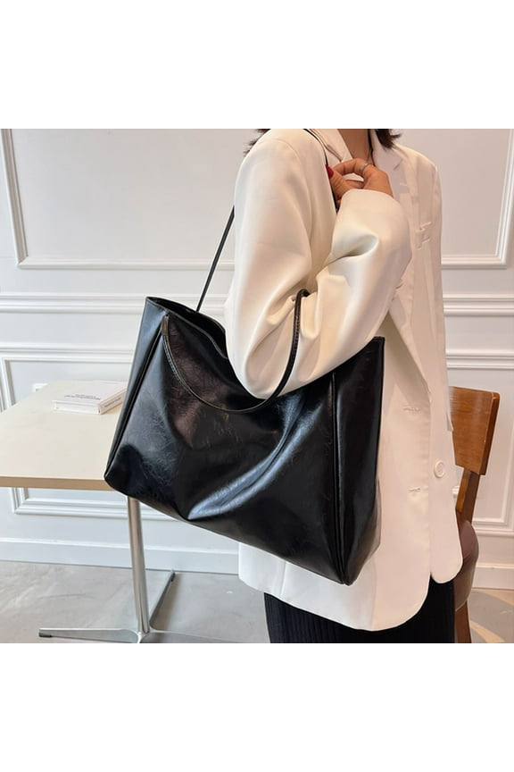 Trendy Ladies' Tote Bag Large Capacity Soft Leather Shoulder Bag Handcarry Bucket Purse