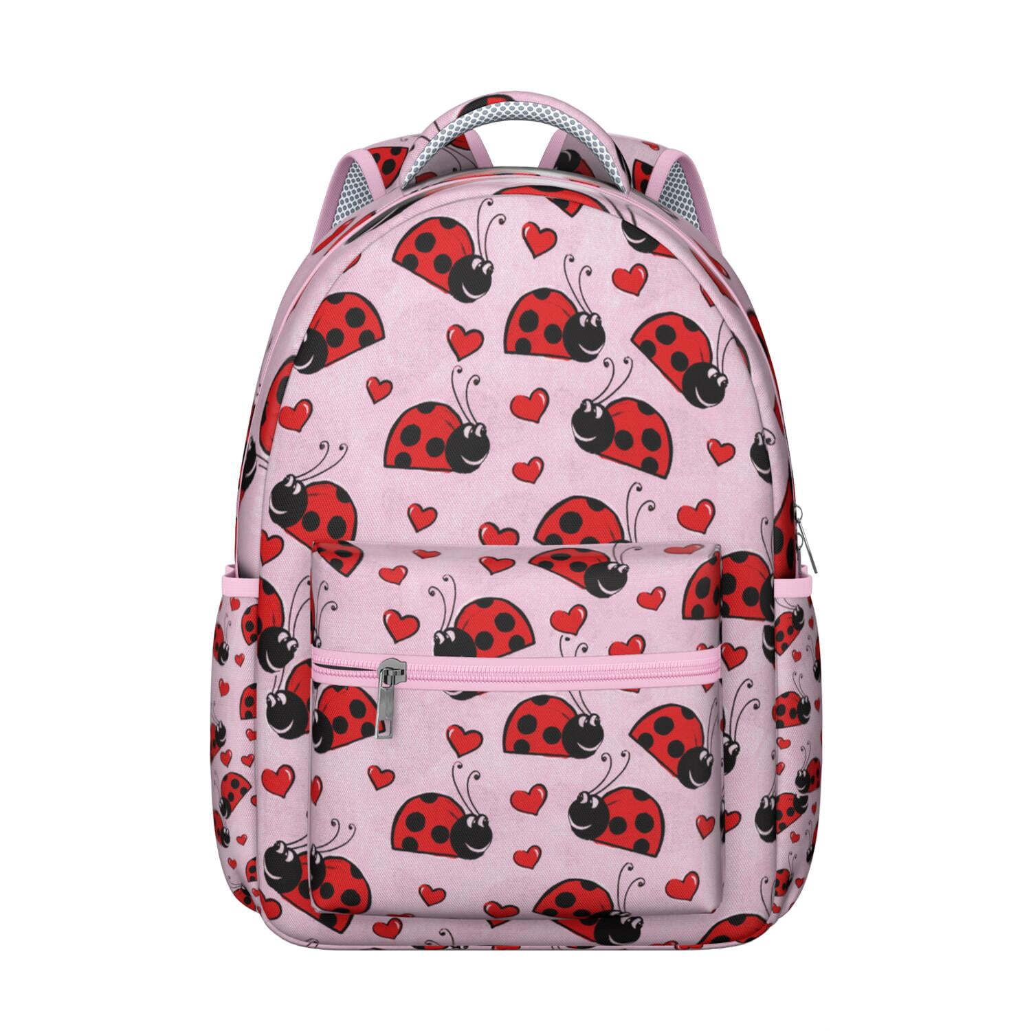 Trendy Ladybug Print Backpack - Water-Resistant School & Work Bag for Women & Teens, Large Capacity Laptop Backpack with Multiple Pockets