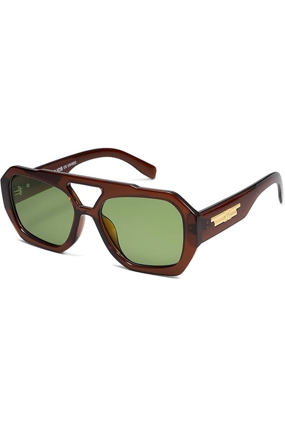 Trendy Large Aviator Sunglasses for Womens Mens Polarized,Hexagonal Square Double Bridge Designer Inspired SJ2288