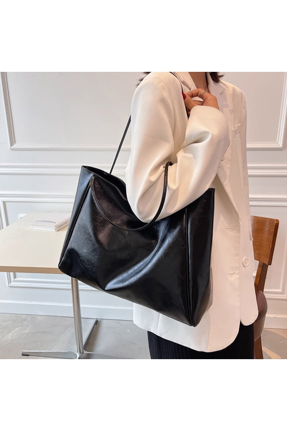 Trendy Large Capacity Soft Leather Tote Bag - Versatile Bucket Purse for Work, School, or Weekend Outings in Khaki, Coffee, Red, and Blue Black