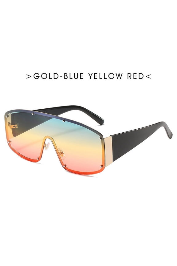Men's Trendy Sunglasses Large Frame Metal Sun Glasses One Piece Design with PC Lens Fashion Eyewear 80 Percent Visible