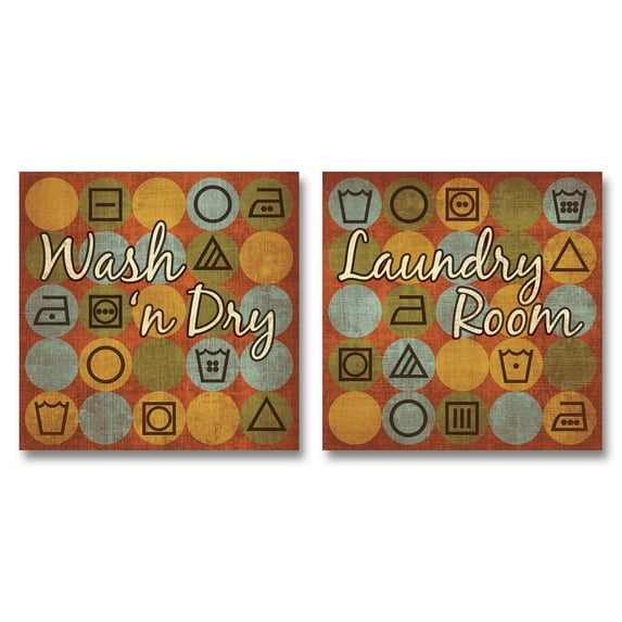 Trendy Laundry Symbols; Laundry Room & Wash N' Dry; Two 12x12in Prints