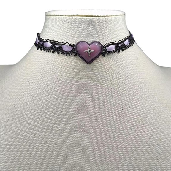 Trendy Lavender Fabric Ribbon Necklace Featuring Delicate Lace