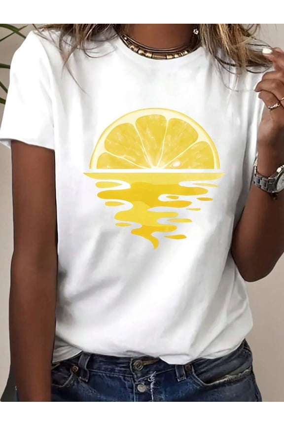 Trendy Lemon Slice Print T-Shirt, Refreshing Summer Design, Casual Streetwear