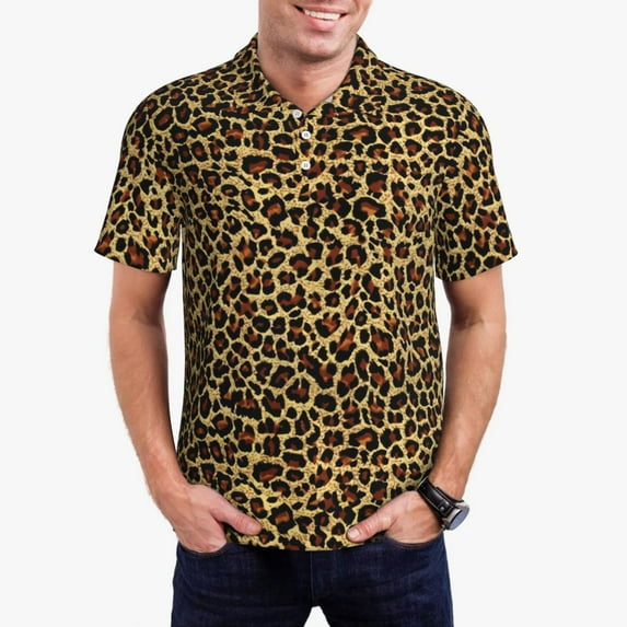 Trendy Leopard Casual Polo Shirts Classic Animal Print T-Shirts Short Sleeves Graphic Shir